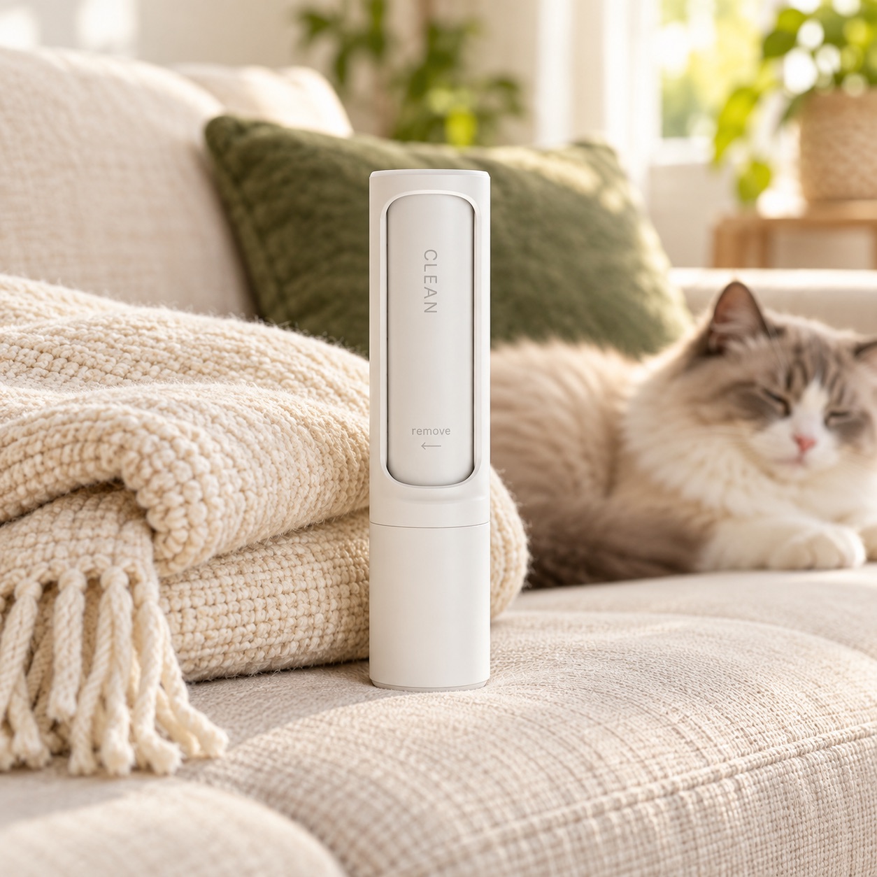 FurLift beside a relaxed cat in a warm home